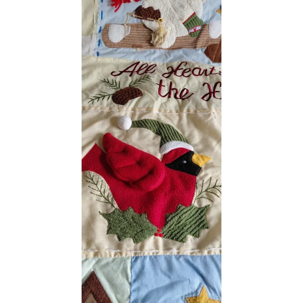 Vintage winter Home Decor 3D Applique Holiday Trow Blanket /Wall Hanging 60x48in